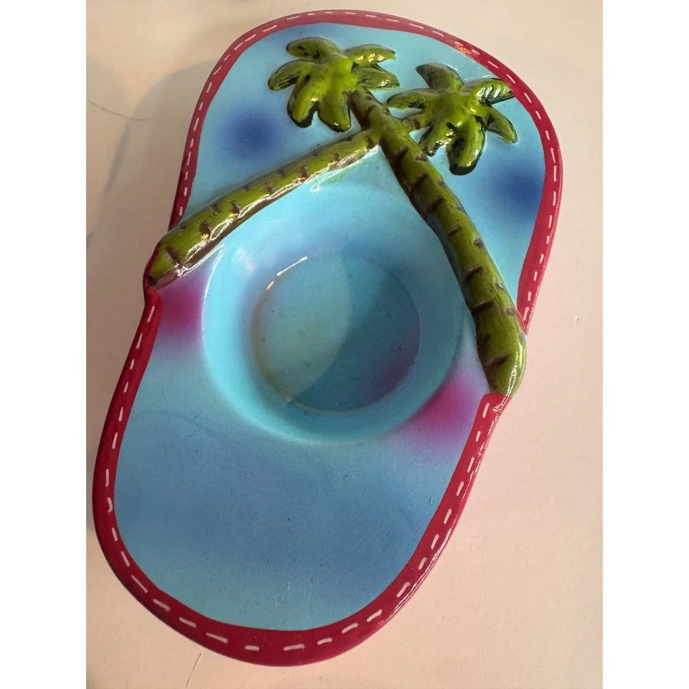 Flip Flop Candle Holders‎ Set of 4 Ceramic Palm Tree Votive Tealight Beach Decor